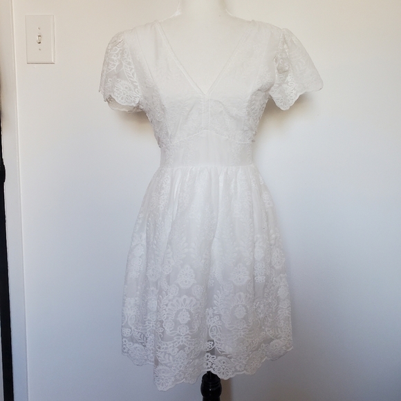 Rebellion White Lace Open Back V Neck Dress - Picture 3 of 11